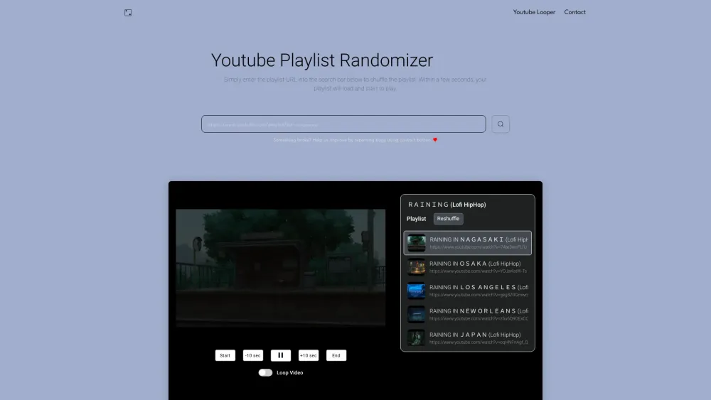 Youtube Playlist Randomizer Website screenshot