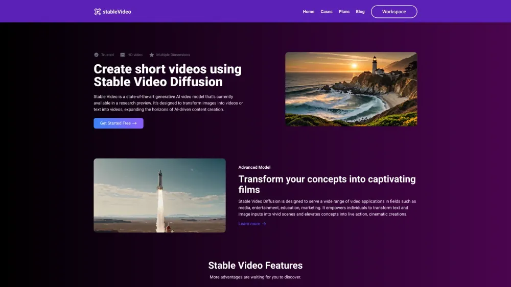 Stable Video Website screenshot