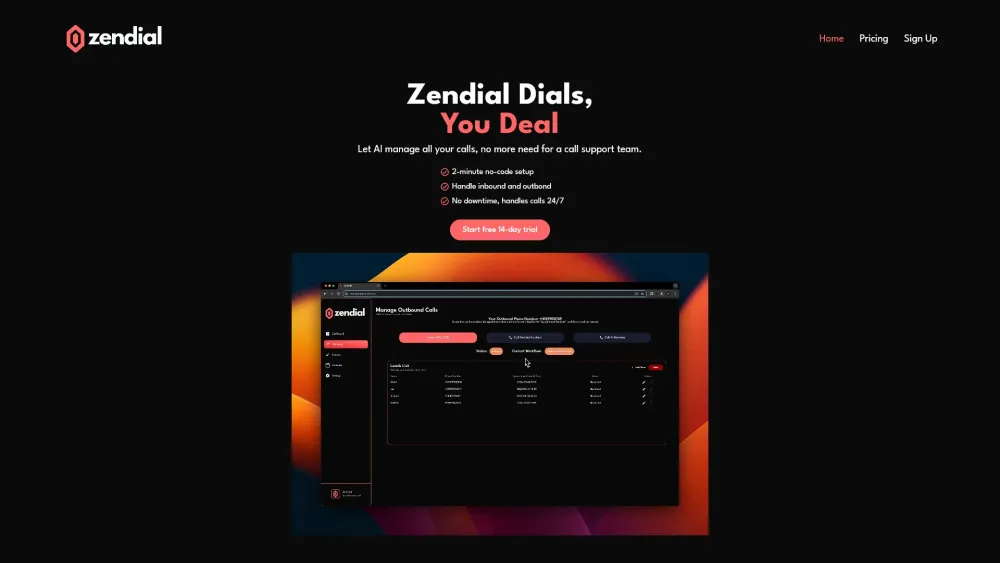 Zendial Website screenshot