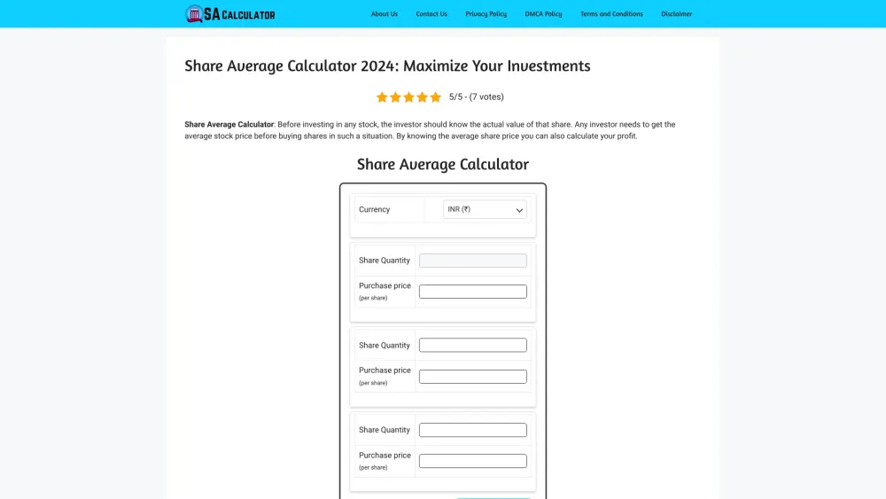 Share Average Calculator Website screenshot