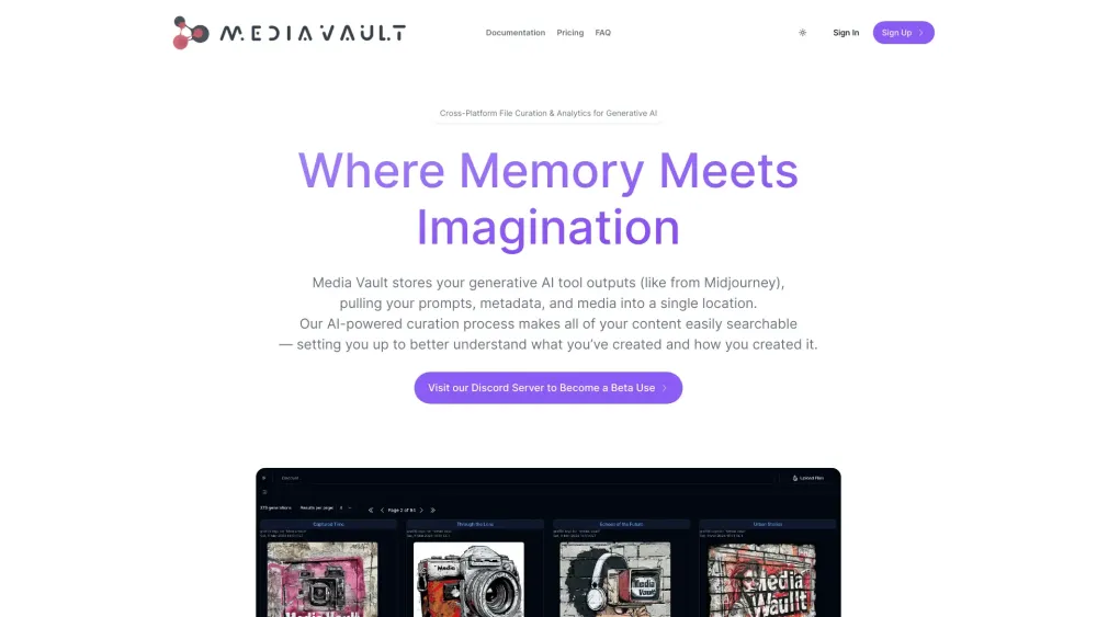 Media Vault AI Website screenshot