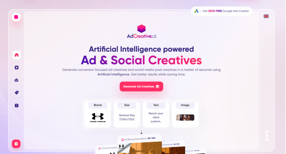 AdCreative.aiのウェブサイトのスクリーンショット