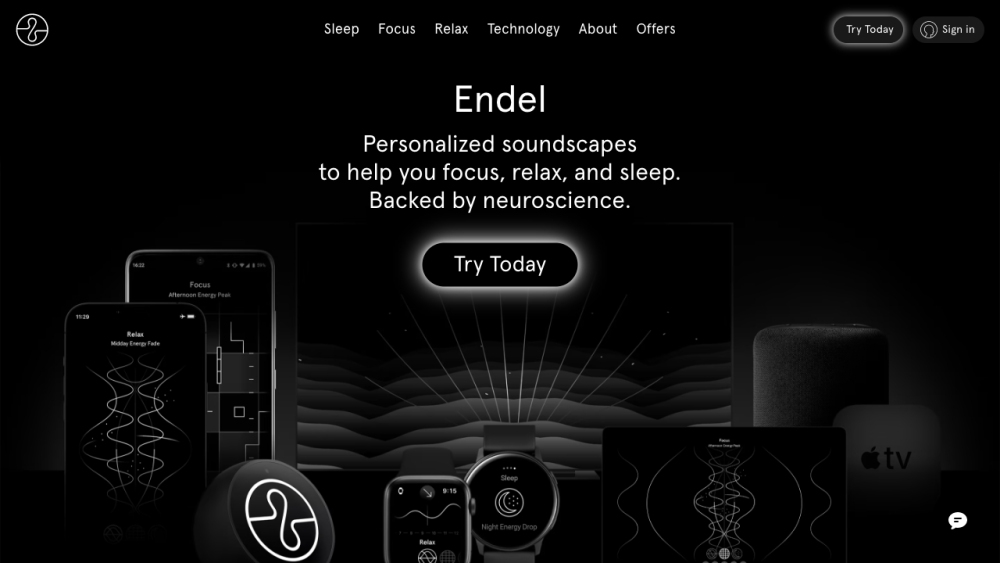 Endel Website screenshot