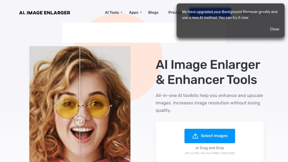 Screenshot der AI Image Enlarger Website