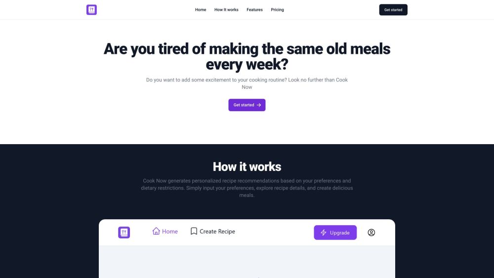 Cook Now Website screenshot