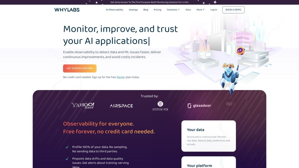 WhyLabs AI Observability Platform Website screenshot