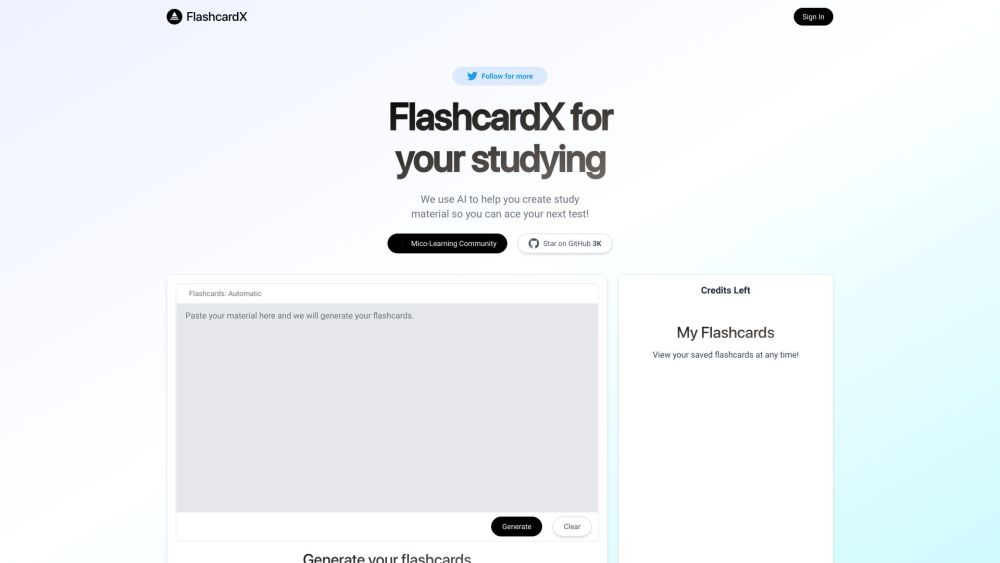 FlashcardX Website Screenshot