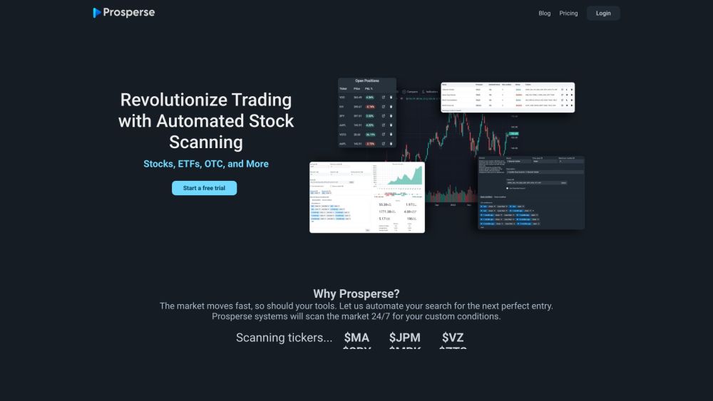 Prosperse | Automated Stock Scanning Website screenshot