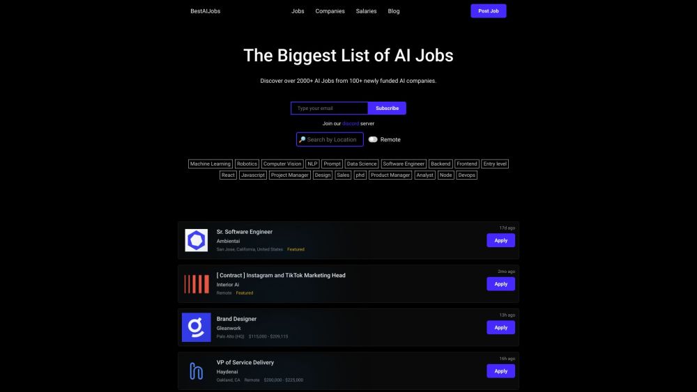 Best AI Jobs Website screenshot