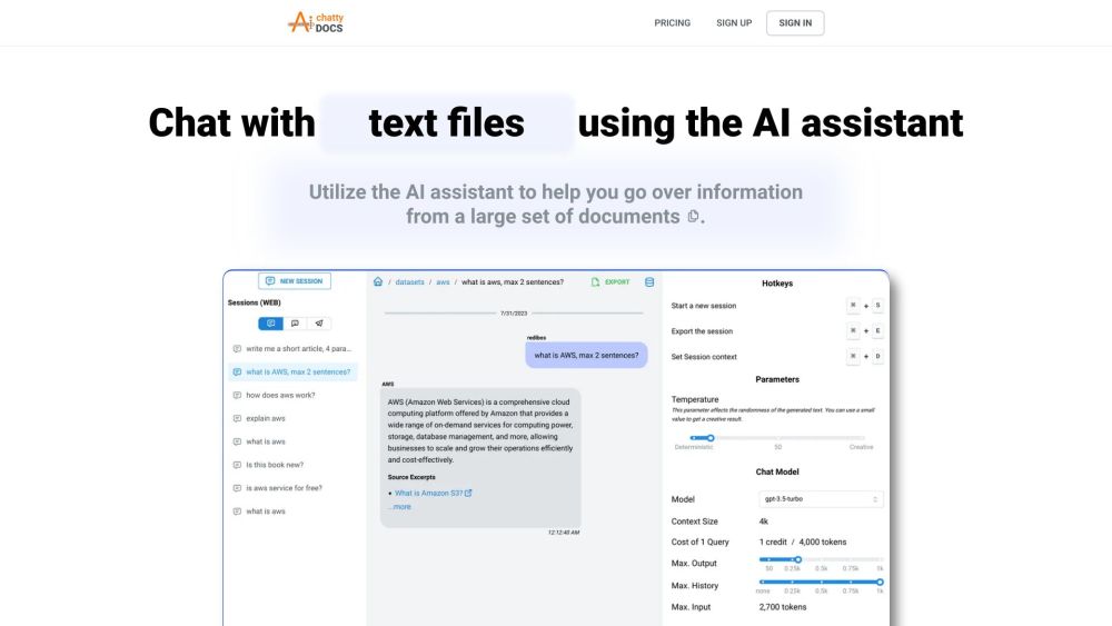 ChattyDocs: AI assistant for your documents Website screenshot