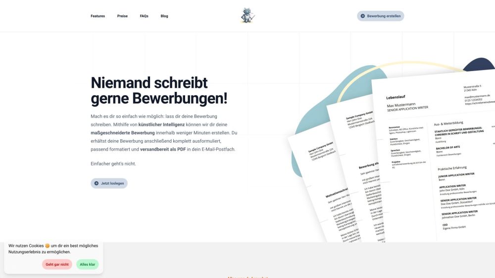 Schreibmeinebewerbung.de Website screenshot