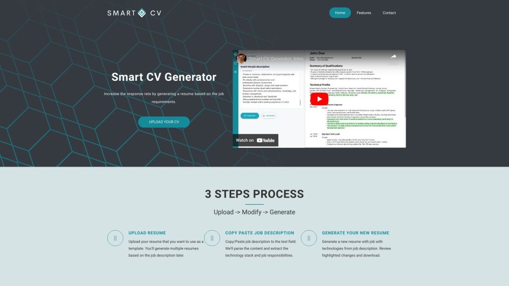 Screenshot der Smart CV Generator-Website