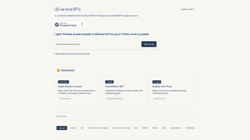WeLoveGPTs Website screenshot