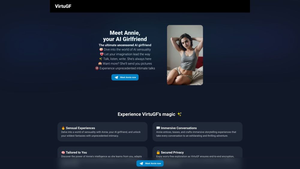 VirtuGF - Ihr unzensierter intimer KI-Freundin Screenshot der Website