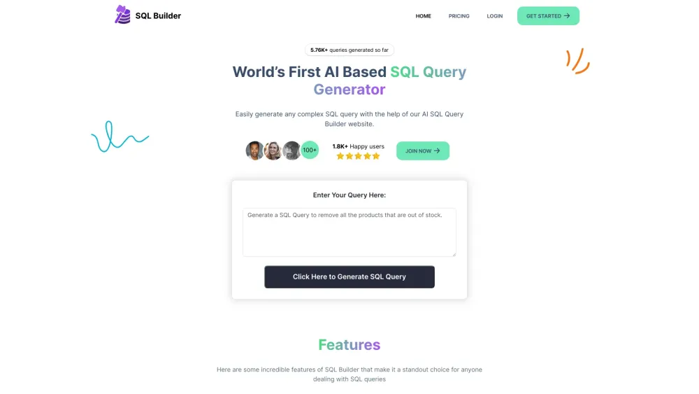 SQLBuilder.ai Website screenshot