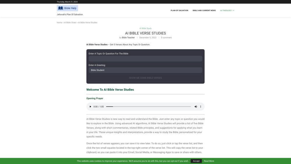 AI Bible Verse Studies Website screenshot