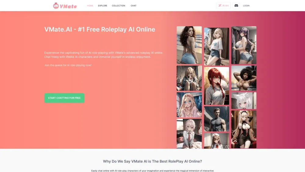 VMate AIのウェブサイトのスクリーンショット