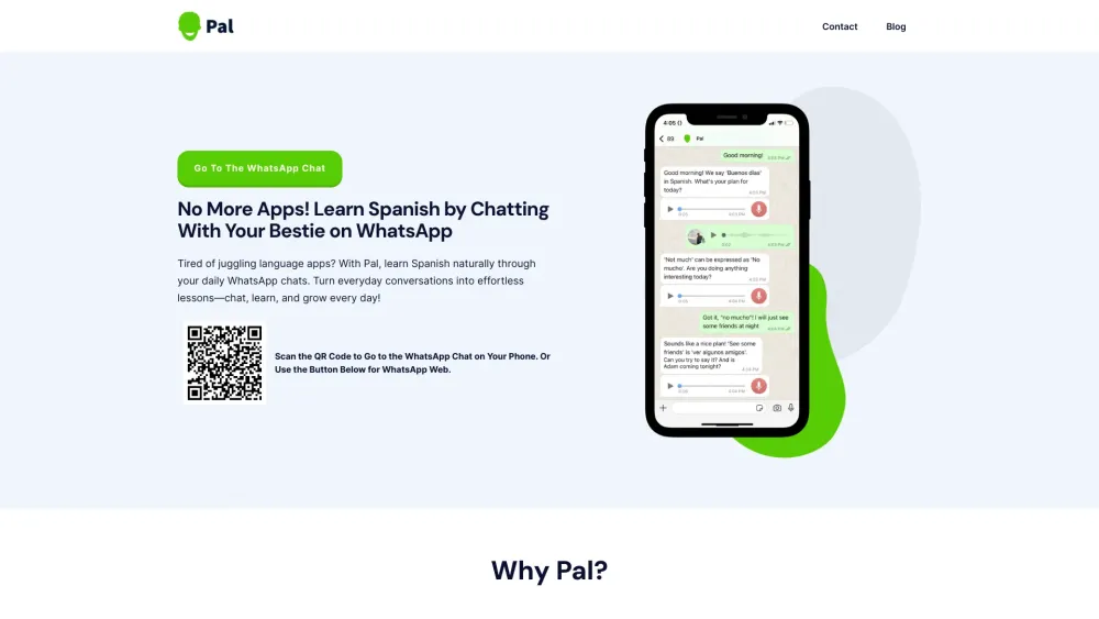 Pal Learn Spanish on WhatsApp Website screenshot