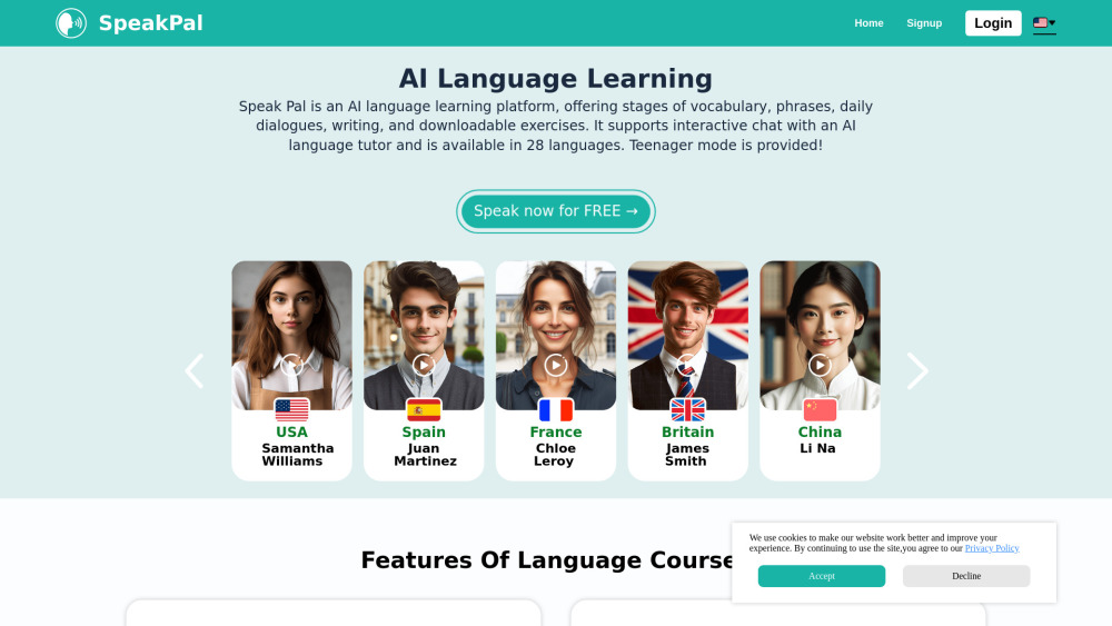 AI Language Learning - SpeakPal Website screenshot