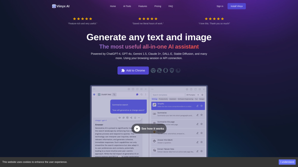 Viinyx AI Browser Assistant Website screenshot