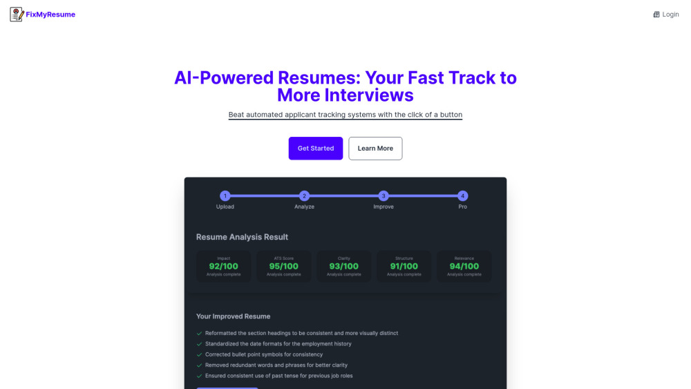 FixMyResume AI Website Screenshot