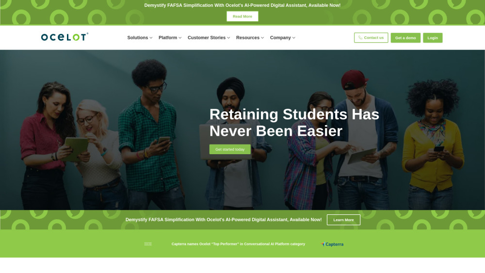 Ocelot Higher Education Student Engagement Platform Website screenshot