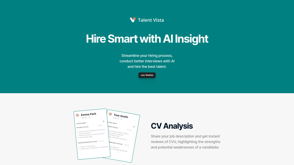 TalentVista Website screenshot