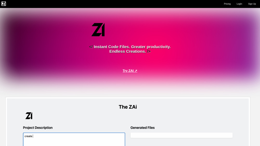 The ZAI Website screenshot