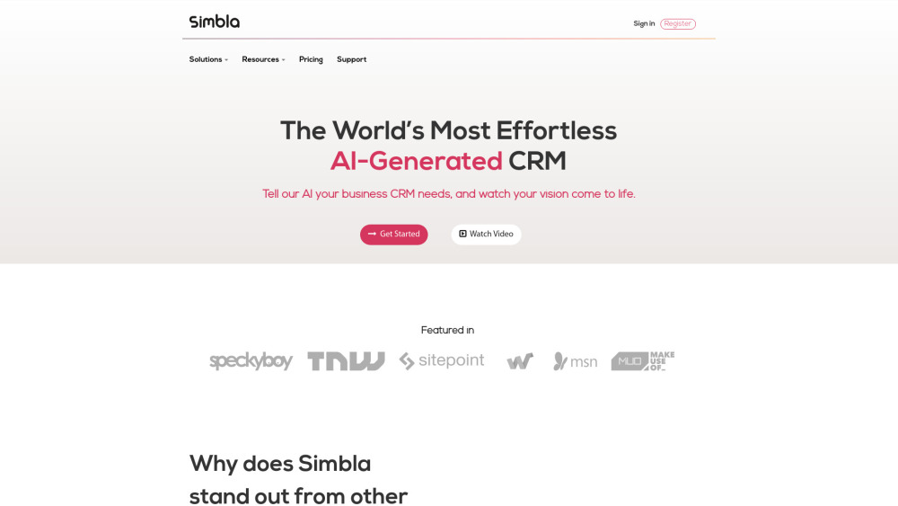 Simbla - AI powered CRM Website screenshot