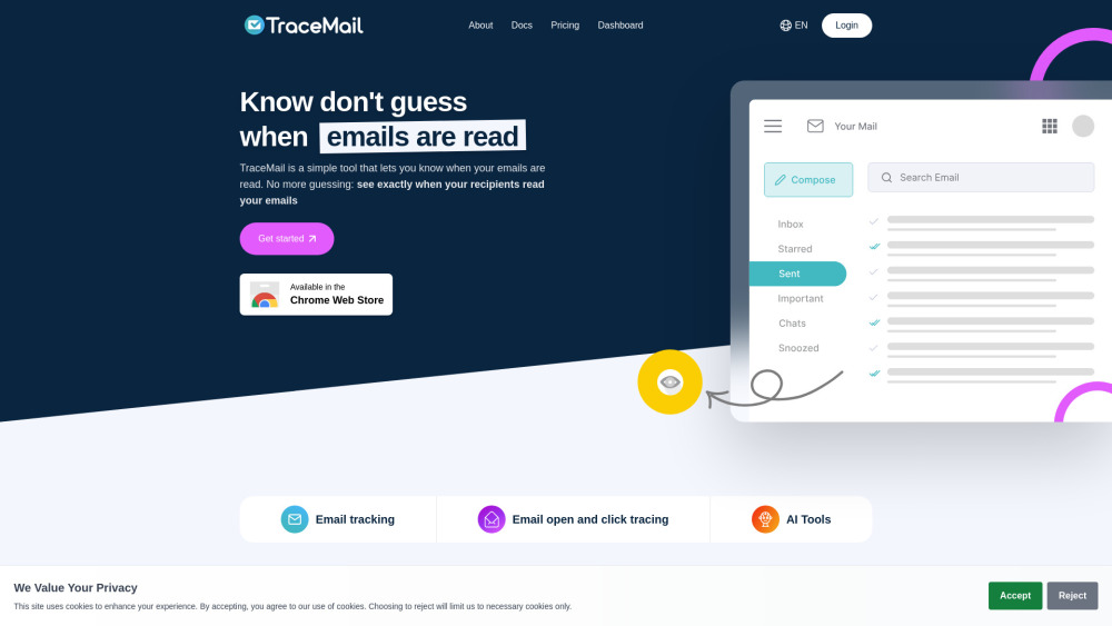 TraceMail Website screenshot