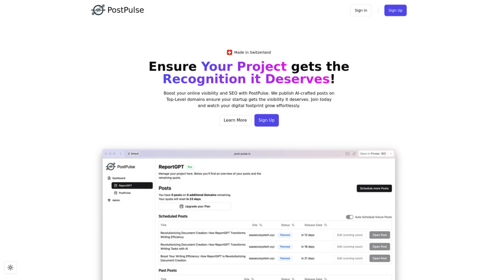 PostPulse Website screenshot