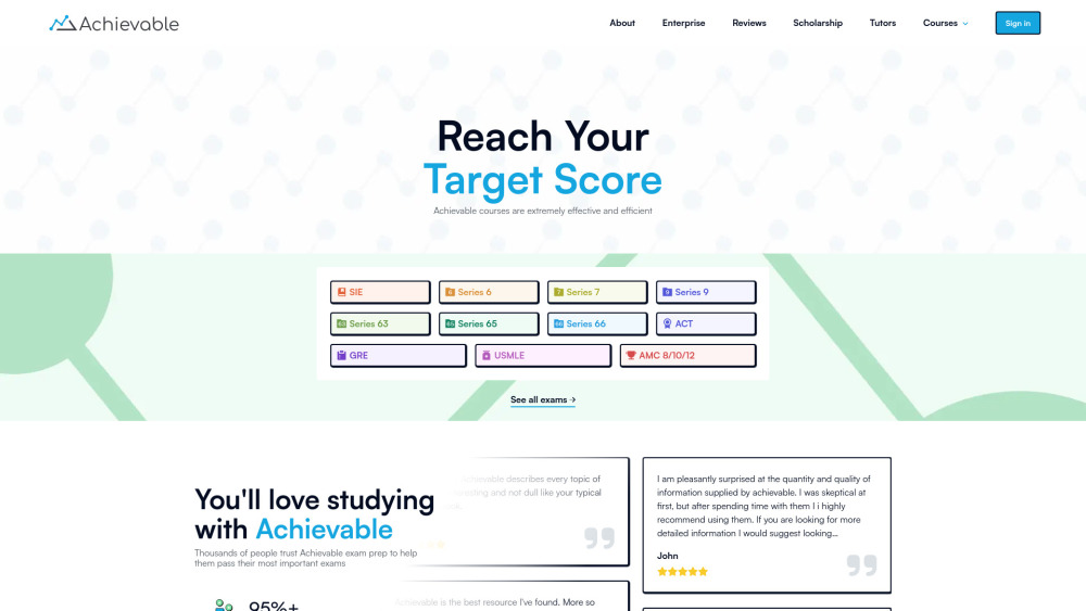 Achievable - AI adaptive learning Website screenshot