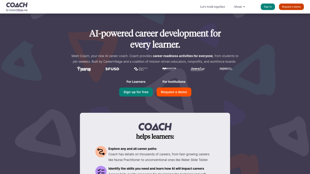 COACH - AI Career Coach Website screenshot