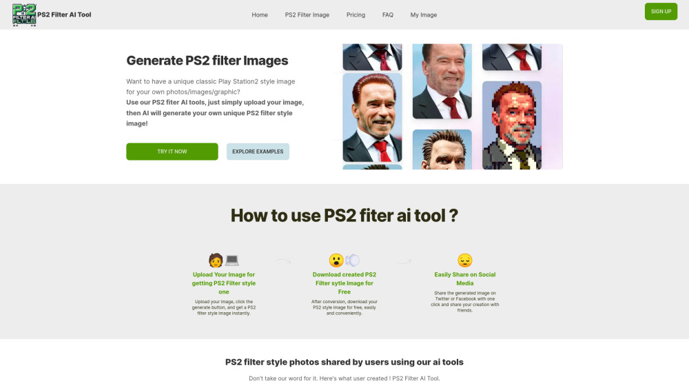 Screenshot der PS2 Filter AI Tool-Website