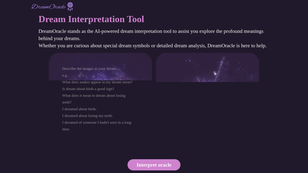 DreamOracle Website screenshot