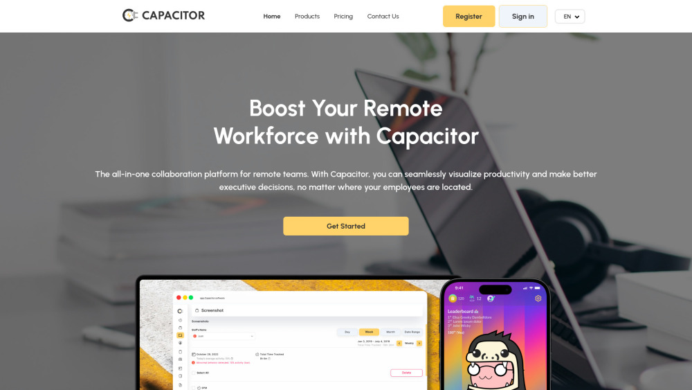 Screenshot der Capacitor Remote Workforce Software-Website