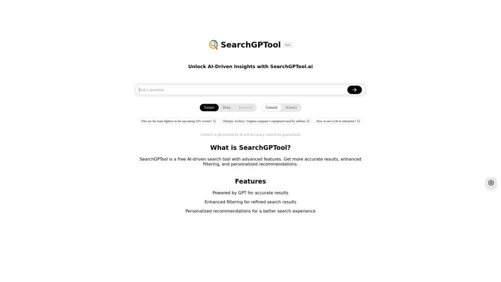 SearchGPTool Website screenshot