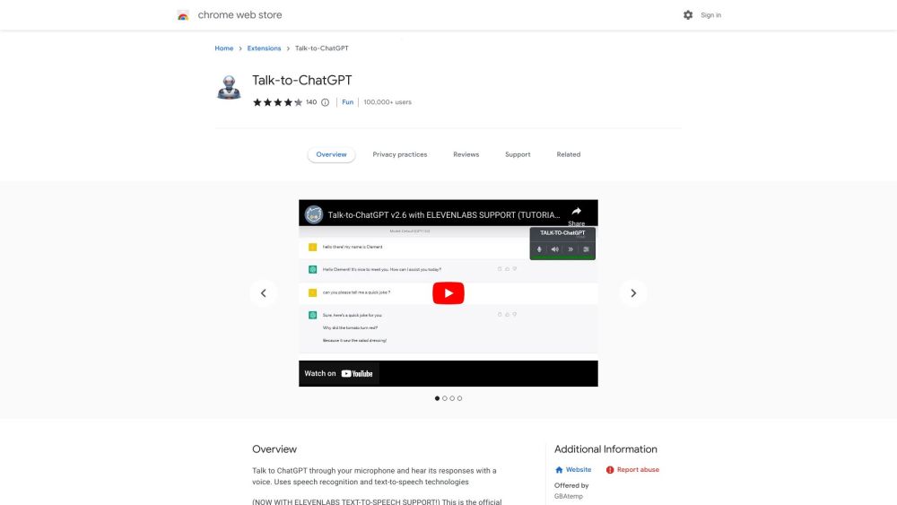 Talk-to-ChatGPT - Chrome Extension Website screenshot