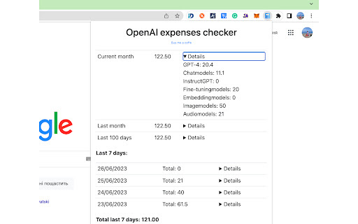 OpenAI Expenses Checker - Chrome Extension Website screenshot