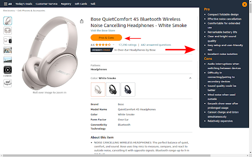 Amazon Pros and Cons - Chrome Extension