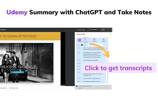 ChatGPT with Udemy videos summary generator - Chrome Extension