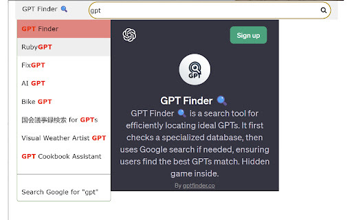 GPT Finder - GPT Search Engine - Chrome Extension