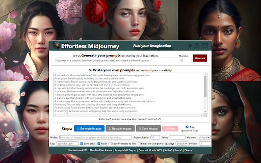 Effortless Midjourney - Chrome Extension Website screenshot