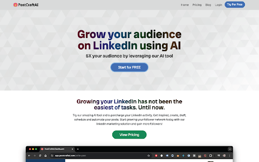 AI for Social Media - Chrome Extension Website screenshot