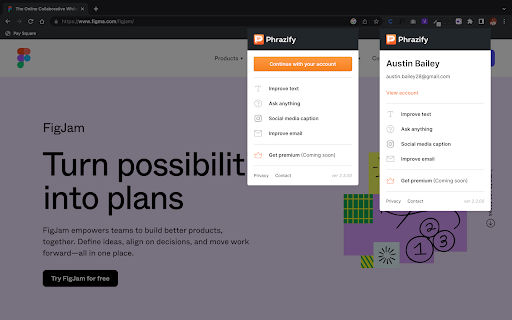 Phrazify - Chrome Extension Website screenshot