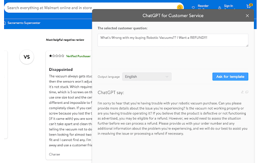 Walmart Customer Service Helper with ChatGPT - Chrome Extension