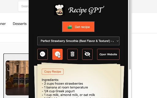 Recipe GPT - Chrome Extension Website screenshot