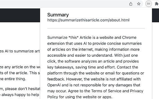 Summarize This Article - Chrome Extension Website screenshot