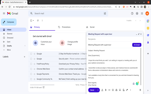 AI Email Writer for Gmail - Chrome Extension Website screenshot