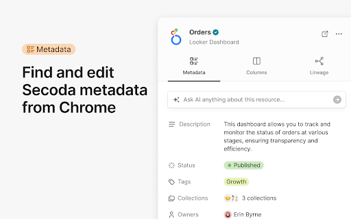 Secoda - Chrome Extension Website screenshot